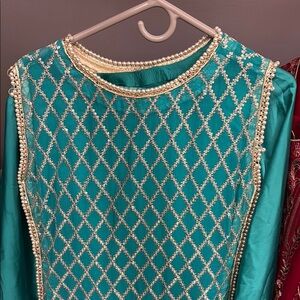 Teal and Gold Embellished Top